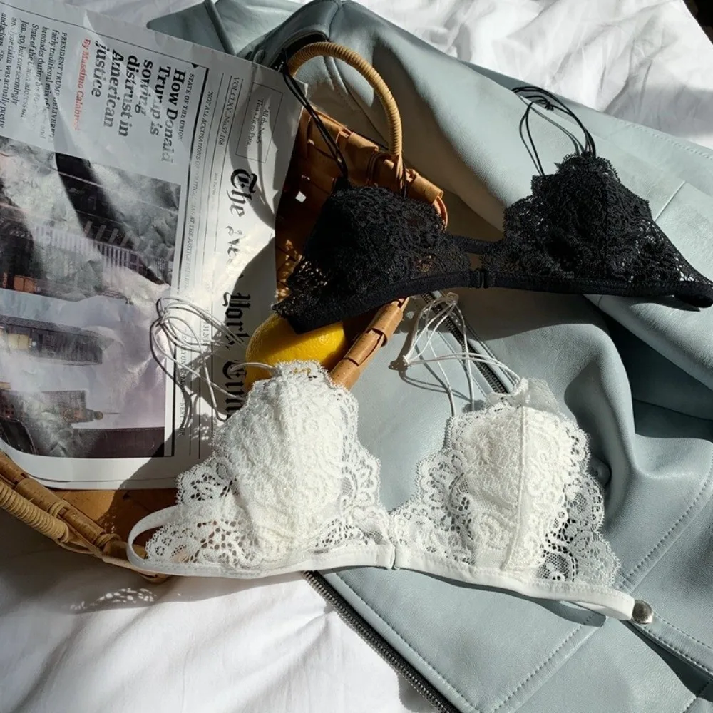 Ultra-Thin Lace Triangle Bra Triangle Cup Design White Black Sexy Lace Bralette Lace Comfortable Fit Ultra-Thin Bralette