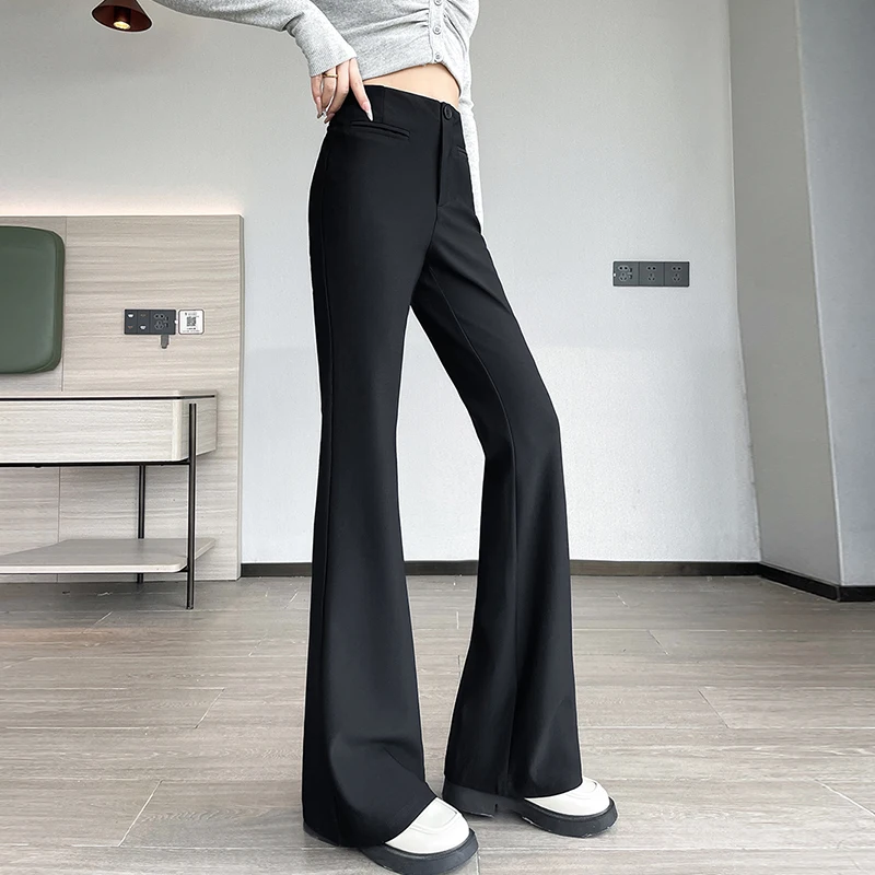 Bla ارتفاع الخصر سليم صالح متوهج السراويل النسائية الخريف الشتاء جديد Sle طويل مستقيم نسخة ضيقة دعوى السراويل لباس غير رسمي