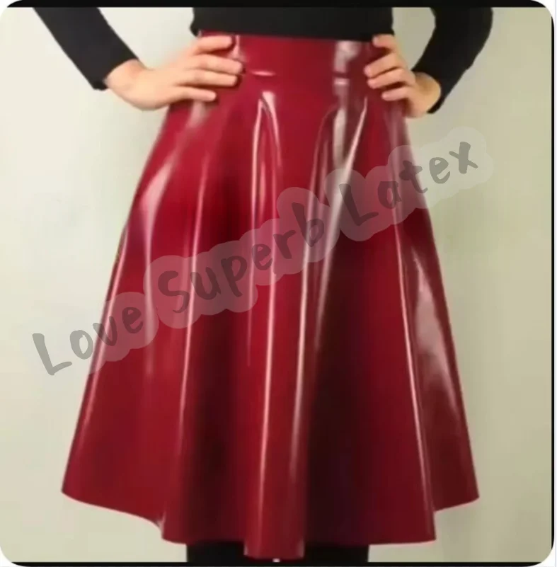 

Latex Rubber pleated skirt Mini Skirt Sexy Gummi Summer Mini Rock Dance wear Women Latex Rubber Dress Long To Knee
