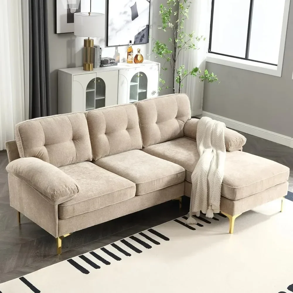 

83" Convertible Sectional Sofas ,with Chaise, Upholstered 3 Seater Couch, Living Room Sofas