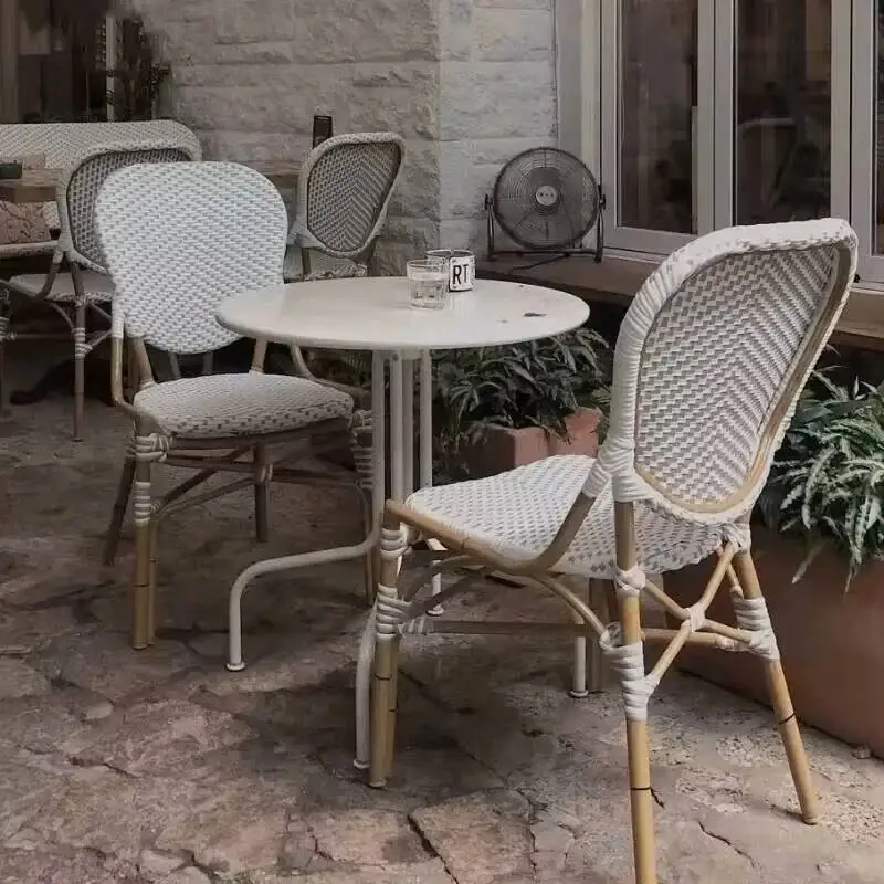 French Outdoor Table and Chair Garden Furniture Set Balcony Waterproof Sunproof Rattan Coffee Table and Courtyard Chair Sets