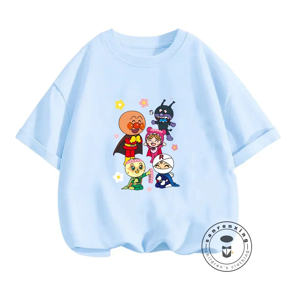 Cute Anpanman Anime T-shirts for Kids with Soft Fashionable Japanese Style Kawaii Summer Wear Cheap and Versatile Hot Sellers