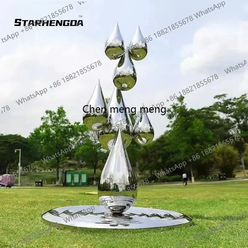 E182 Large Stainless Steel Mirror Water Drop Outdoor Floor Art Decoration Creative Sculpture for Hotel Lobby Sales Office