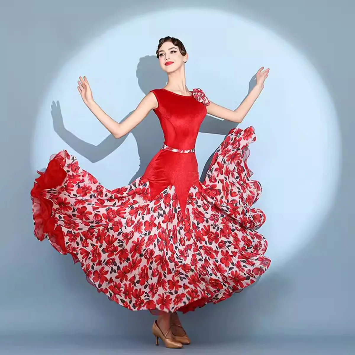 2024 New Elegant Women’s Ballroom Dance Dress Waltz Tango Dancing Clothes Short Sleeve Competition Performance Modern Dancewear