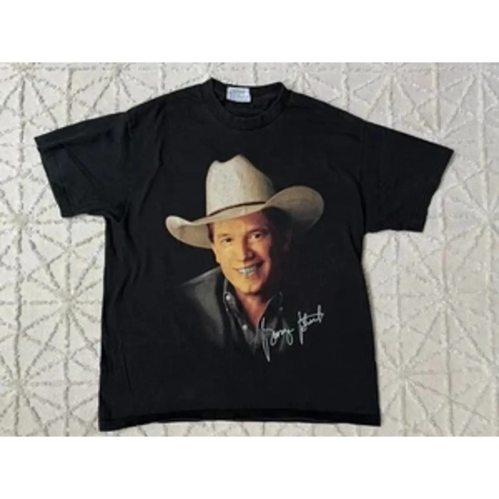 Camiseta negra vintage 1996 George Straight Concert Tour unisex L azul cielo claro vintage lavada para uso diario