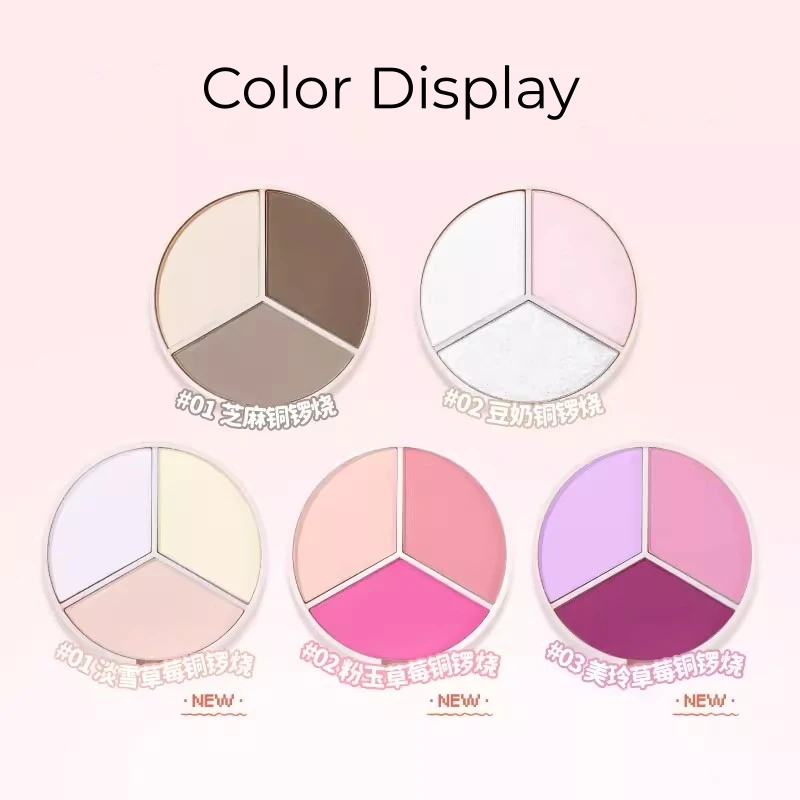 

Leemember Tri-color Face Shadow Palette Dorayaki Bronzer Highlighter Contouring Blush Cream Mousse Texture Makeup Cosmetics