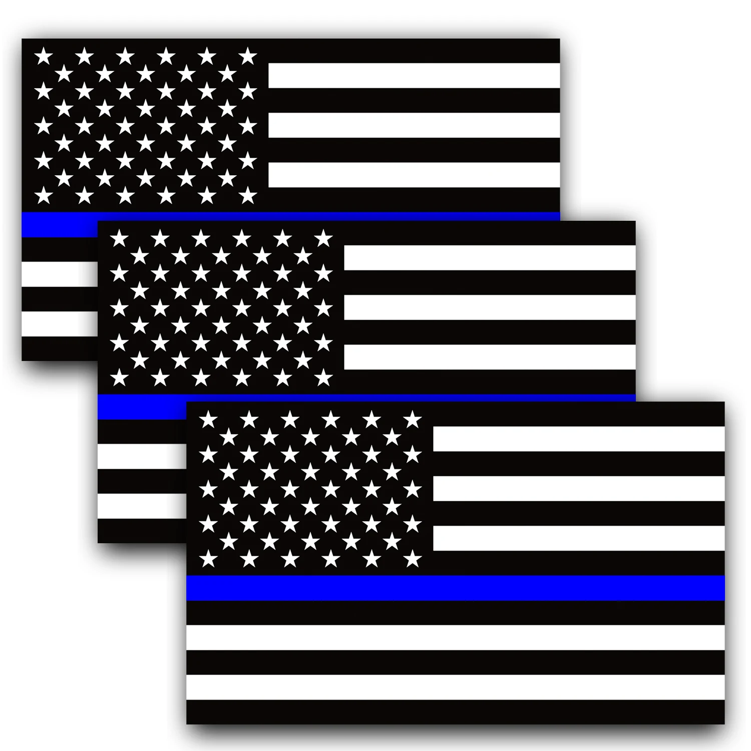 Anley 5 X 3 inch Thin Blue Line US Flag Decal - Black White and Blue Reflective Stripe American Flag Car Stickers  (3 Pack)