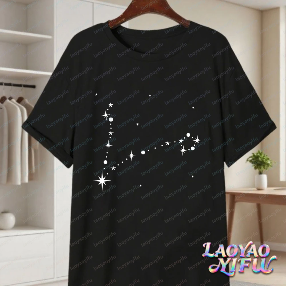 Stunning Pisces Constellation Star Art Unisex Cotton Shirt Trend Astrology Streetwear Summer Casual Retro Clothes for Women Men