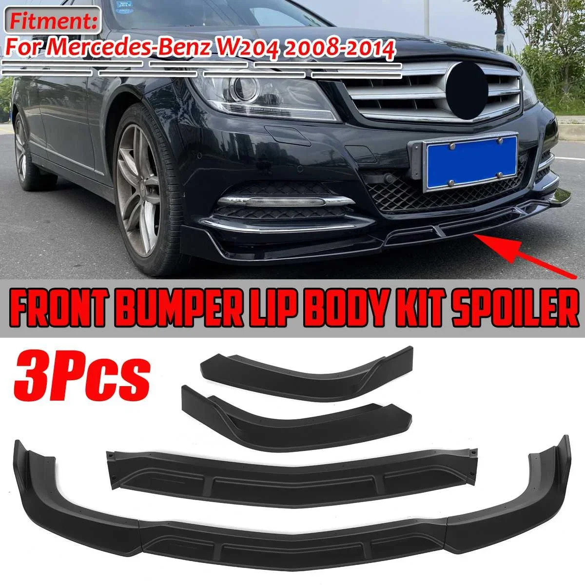 

3 Color Car Front Bumper Lip Spoiler Diffuser Protector Cover Trim For Mercedes For Benz W204 2008-2014 W204 Bumper Lip Body Kit