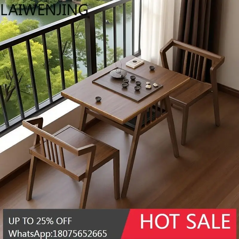 HLZ Home Balcony Solid Wood Small Table and Chair Three-Piece Set Leisure Combination Small Apartment Multi-Purpose