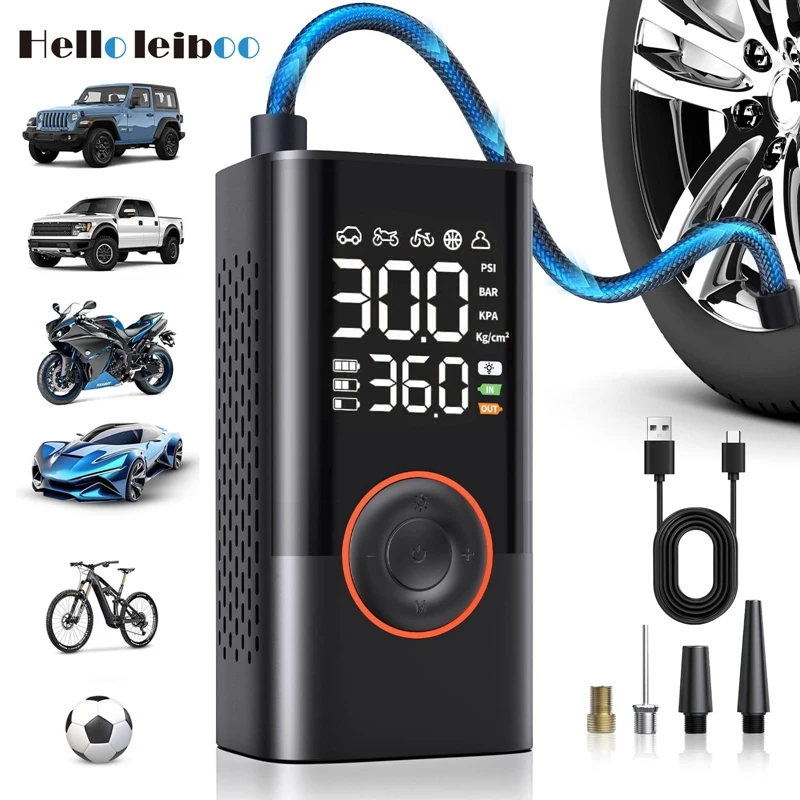 Compresor de Aire Portátil LEIBOO 150PSI con Manómetro Digital para Coche, Bicicleta, Motocicleta y Balones