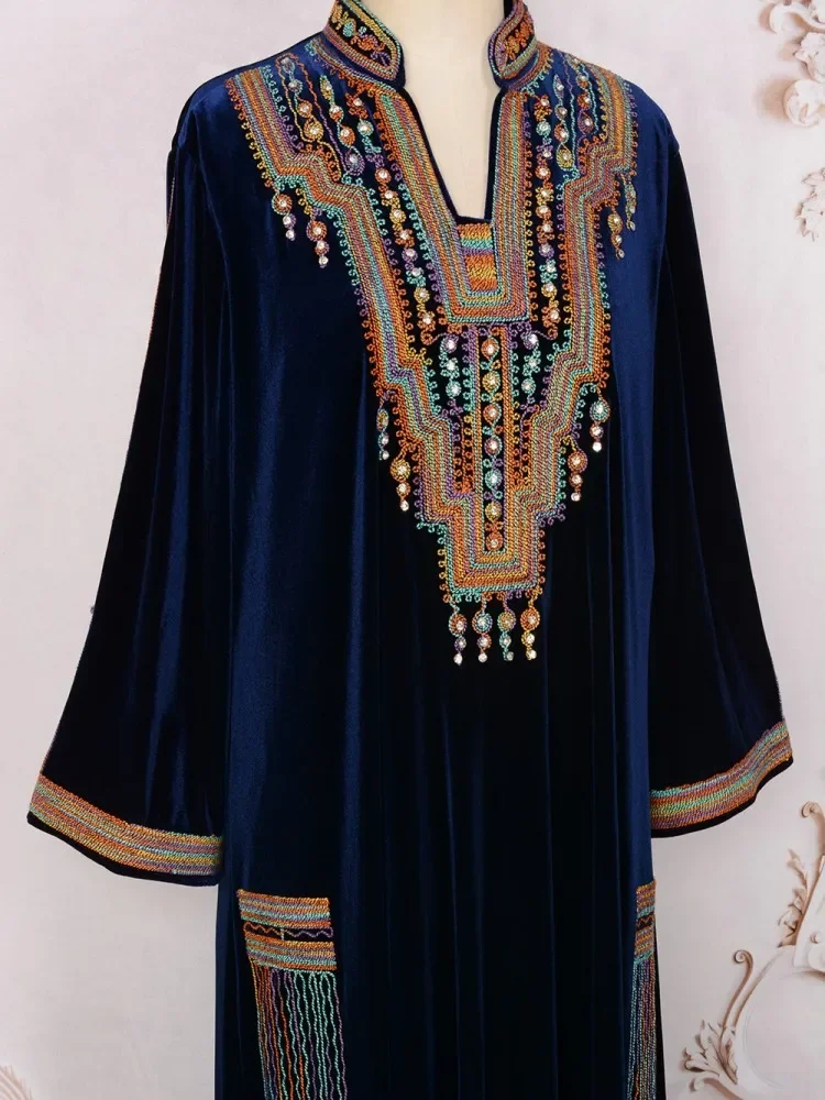 

African Dresses For Women Elegant Velvet Embroidery New Muslim Fashion Abayas Dashiki Robe Kaftan Maxi Dress Turkish Africa