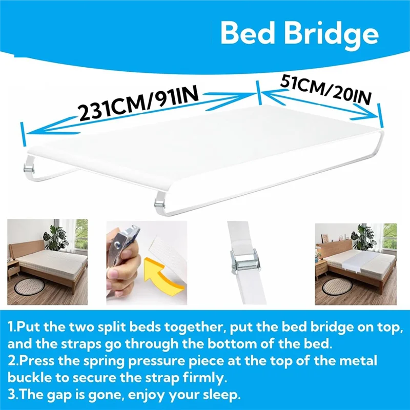 【سعر السعر!】محول سرير طويل بزر معدني، جسر سرير مزدوج إلى الملك مع أشرطة تثبيت، حشو فجوة كينج سبليت قابل للتعديل B