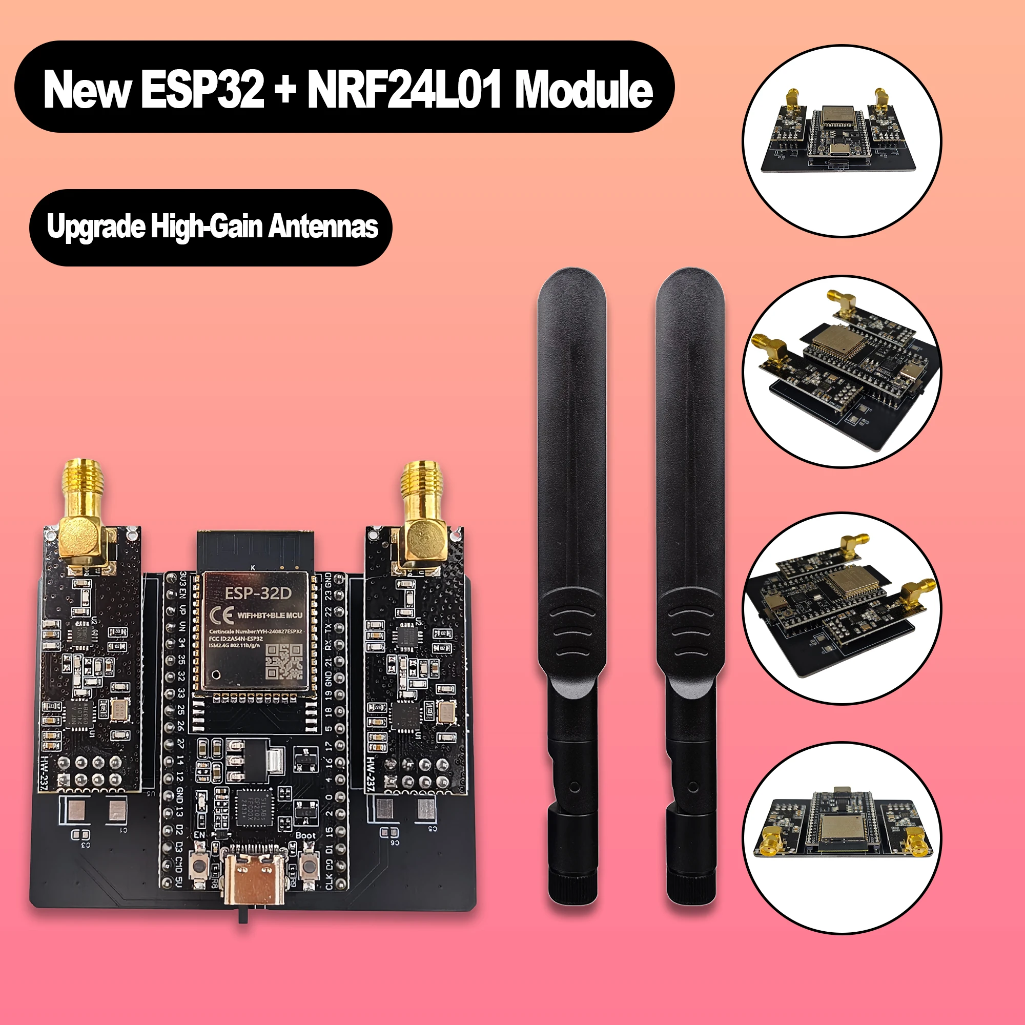 

Новая плата разработки модуля ESP32 DevKitC + NRF24L01 PA LNA 2,4 ГГц с поддержкой Wi-Fi, Bluetooth, блокировки сигнала и улучшенной антенной