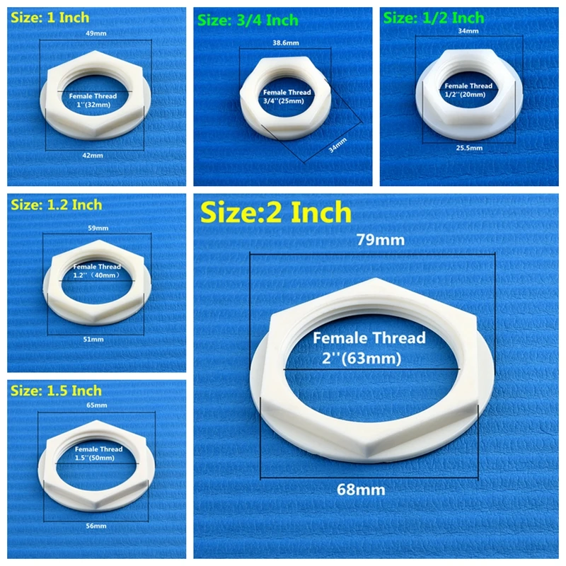 5~100PCS White Nylon Hex Nut G Thread 1/2,3/4,1, 1.2, 1.5,2 Inch Pagoda Fastening Standard Parts Adapter Aquarium Accessories