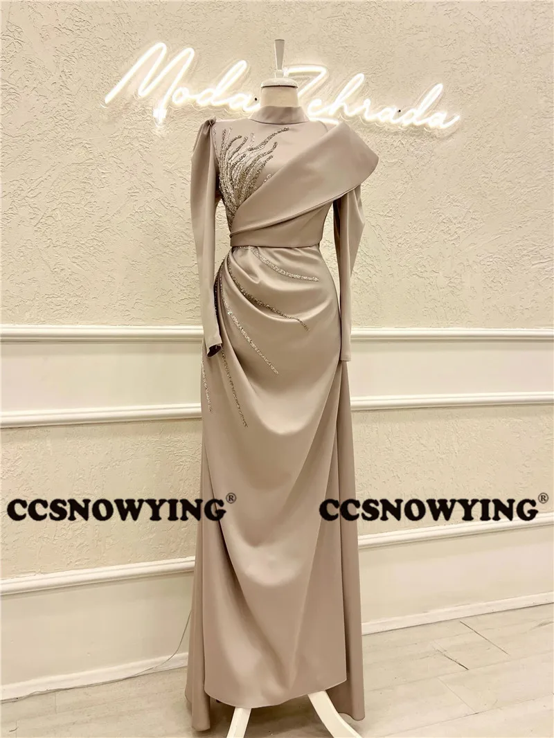 High Quality Hijab Muslim Evening Dresses Long Sleeve Islamic Formal Party Gown High Neck Prom Arabic Kaftan Robes De Soirée