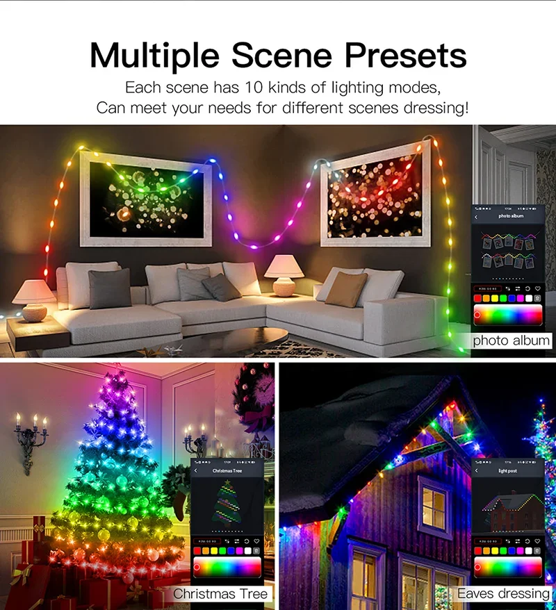 Smart LED String Lights APP Control 2-30M RGBIC Dreamcolor Fairy Light Festoon for Christmas Party Room Curtain Decor Garland