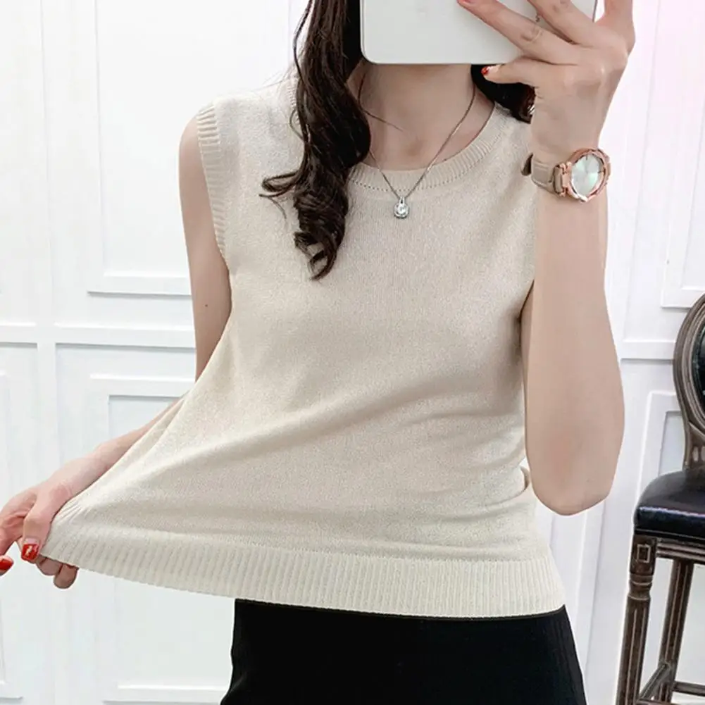 

Breathable Vest Sleeveless Round Neck Women's Vest Tops Loose Fit Solid Color Tank Tops for Breathable Comfort Versatile Style