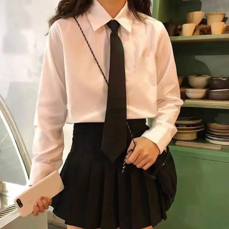 L5YA 고등학교 여학생 유니폼을위한 유니폼 검은 넥타이 Pre-tied Preepy Look Bowknot이있는 조절 식 넥타이