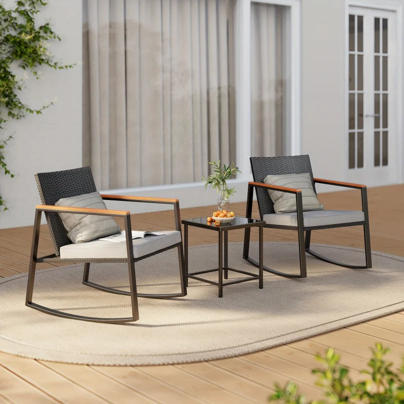 3 set of wicker swing patio furniture suit, outdoor bistro selection, coffee table with tempered glass