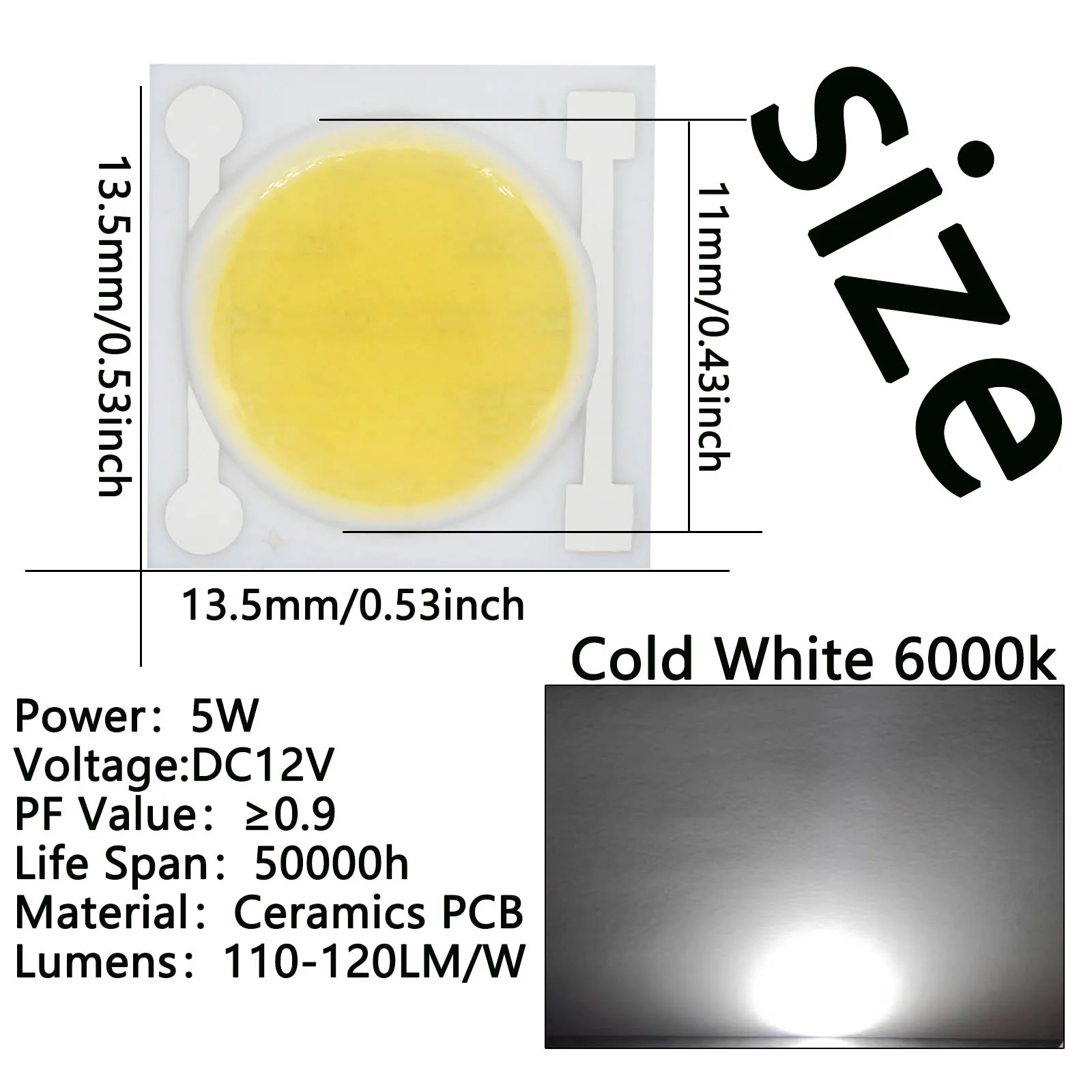 10 pcs High Brightness Ceramics PCB LED COB Chip 5W DC12V  Smart IC Light Lumens LED Chip Beads DIY For LED Spotlight Floodlight