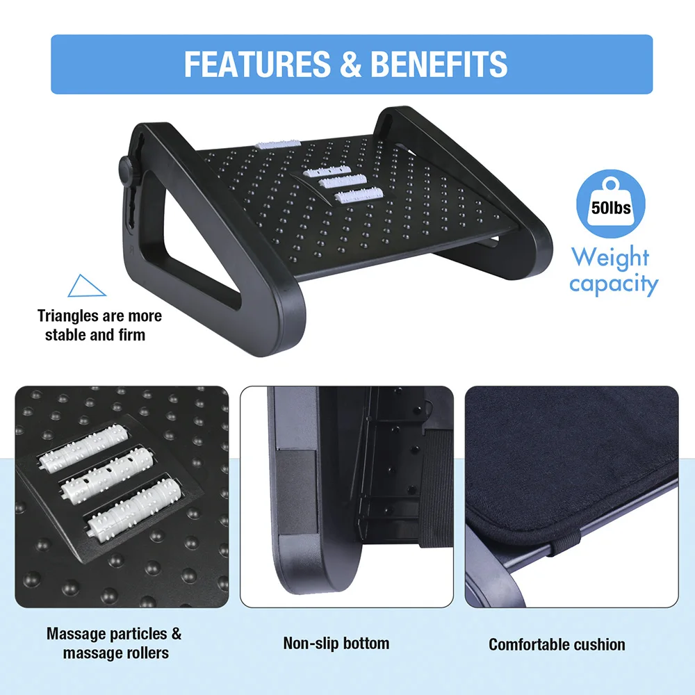 6 Height Adjustable Under Desk Footrest w/Comfort Sponge Pad Ergonomic Foot Stool Leg Rest Home Office Gaming Posture Correction image 5