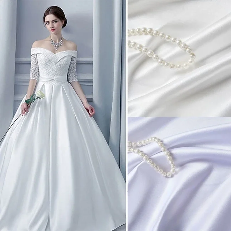 

Чистый цвет, матовая текстура, гладкая и плотная атласная ткань, подходящая для свадебных платьев, официальных платьев и дизайнерских тканей одежды