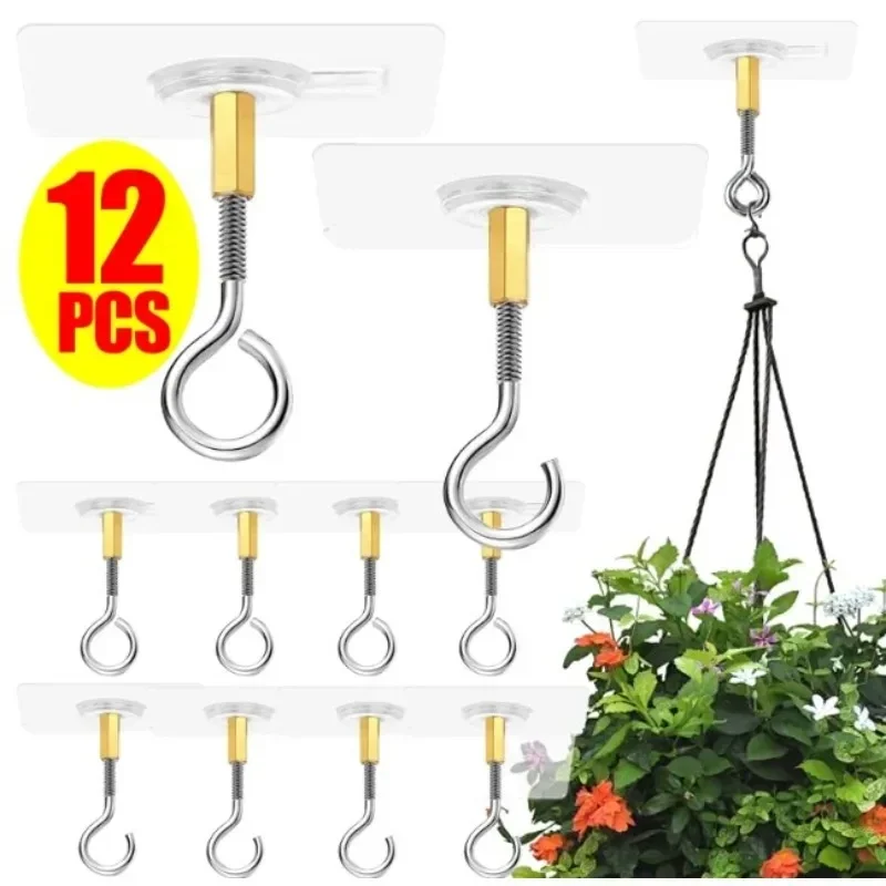 Self-Adhesive Ceiling Hooks Outdoor Garden Planter Flower Pot Hanging Bracket Hook Heavy Duty Wall Mounted Hanging Basket Hooks