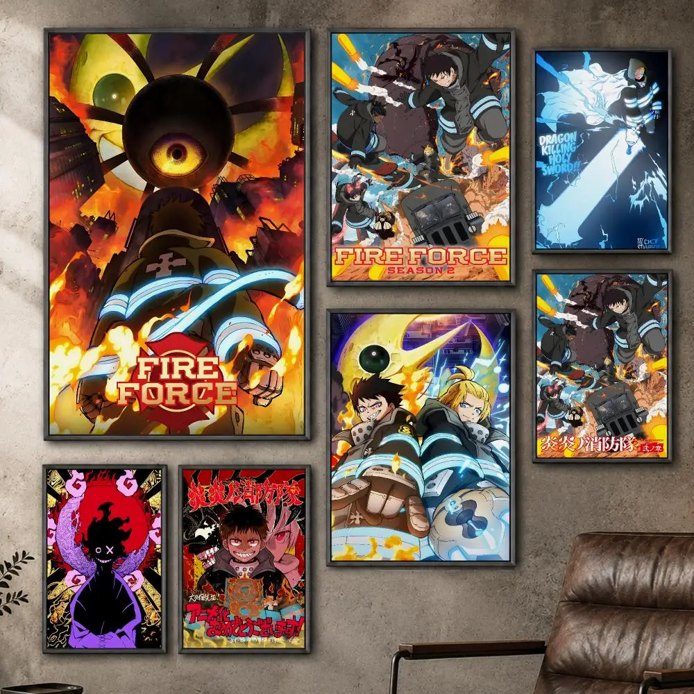 Anime Fire Force Action Fantasy Manga Poster  PP Self Adhesive Home Garage Dorm Bar Wall Decor Aesthetic Retro Gift