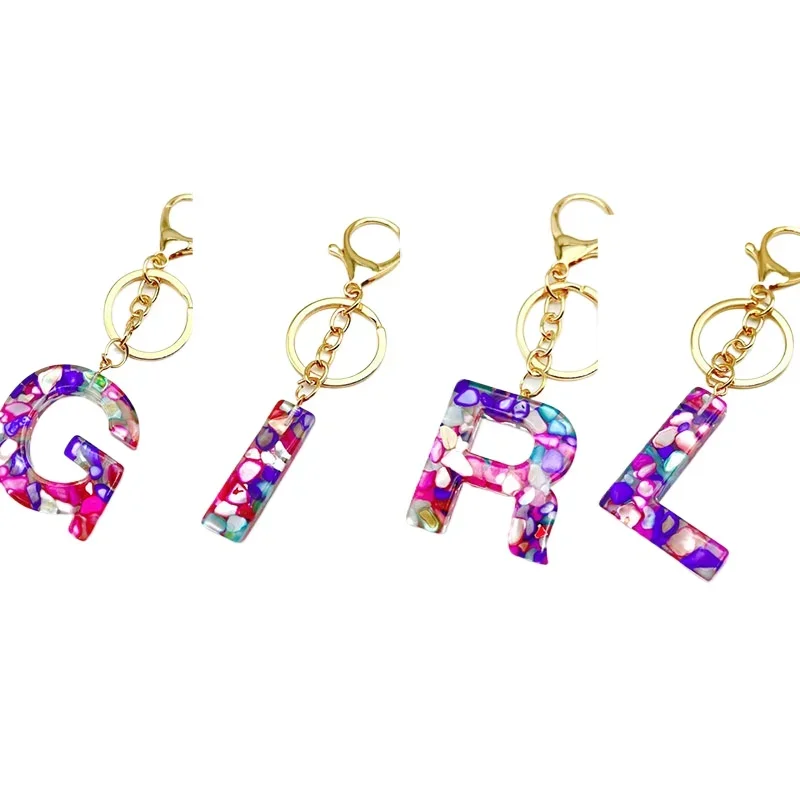 New Fashion Exquisite 26 Initial Shiny Resin Keychain A to Z Letter Arcylic Pendant Key Chain Jewelry For Women Men Couple Gifts