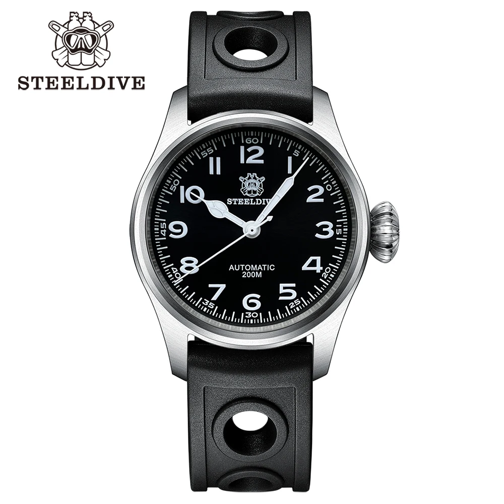 Steeldive นาฬิกานักบิน SD1928M 10มม., NH35หน้าปัดแซฟไฟร์คริสตัลจักรกลอัตโนมัติเคลื่อนไหวได้ยาว200ม. กันน้ำได้สว่างมาก