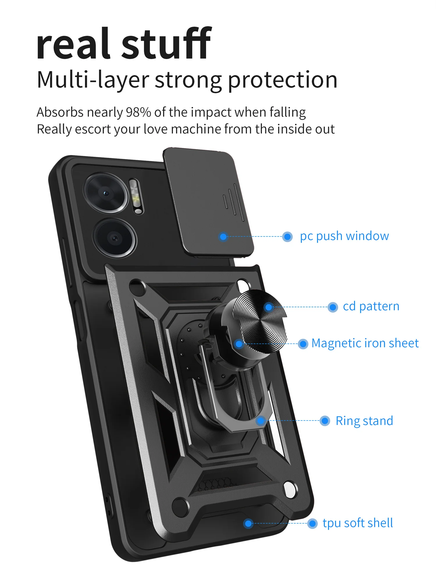 حافظة حماية للكاميرا بحامل محمول لهاتف Xiaomi Redmi 10 5G Armor Hybrid Rotating Bracket 360 °   غطاء Redmi10 5 جرام