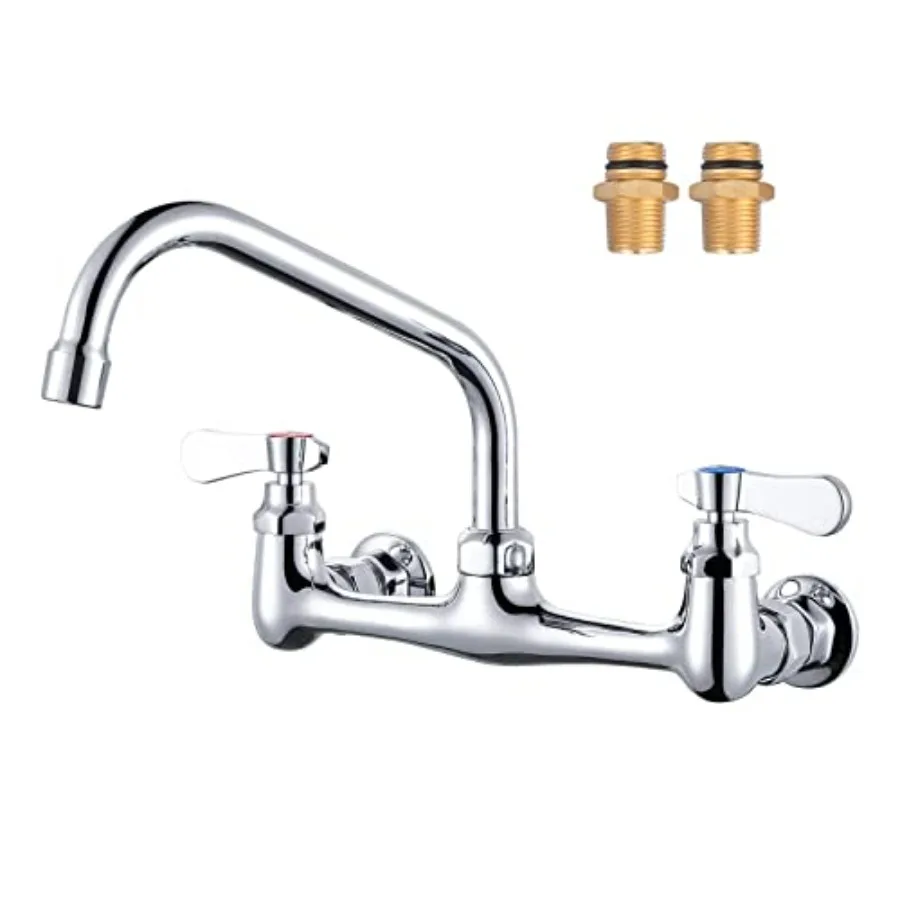 

Commercial Kitchen Sink Faucet with 8 Swivel Spout Wall Mount Dual Handle Brass Faucet for Laundry Room Restaurant Compartment