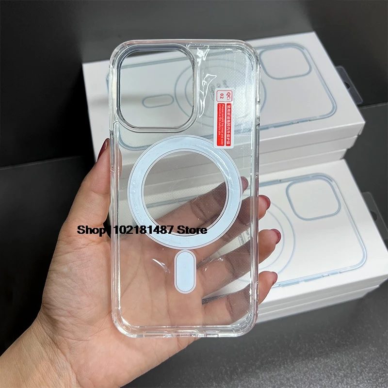 

Magnetic Magsafing clear anti-fall case for iphone 16 15 14 13 12 11 Pro Max Mini XS X XR 7 8 Plus Wireless Charger bumper cover