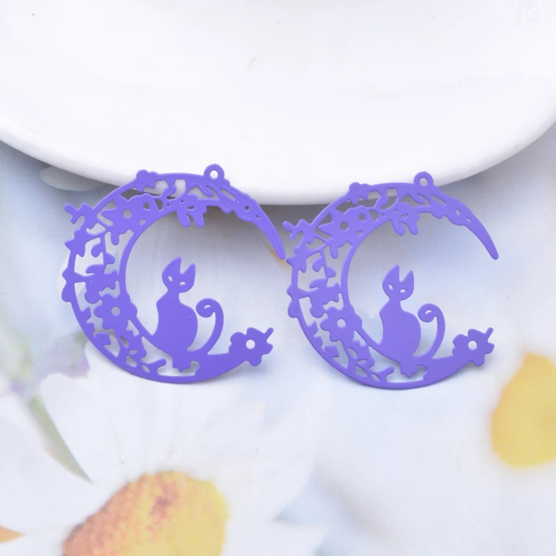30 Stück AB7234 35*32mm Messing Anhänger mit Mond- und Katzenblumen-Motiv für Schmuckherstellung – Detail 5