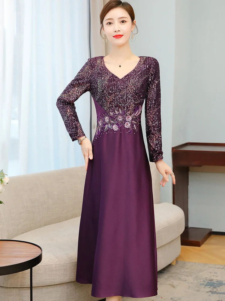 Mother Of The Bride Dresses Long Sleeve Sequin Embroidery Appliques Elegant Dress Women For Wedding Party Female Formal Dresses