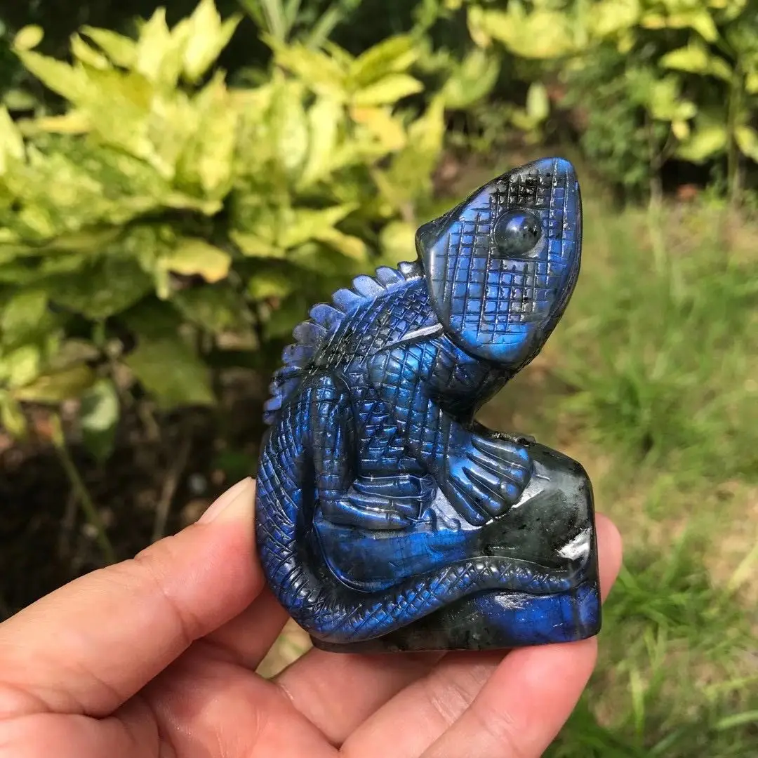 

Natural Labradorite Lizard Carved Statue Room Ornament Healing Crystal Reiki Animal Figurine Gemstone Home Decor