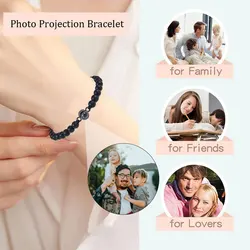 Pulsera personalizada de piedra Natural con foto, brazalete de cuentas con proyección de foto y memoria fotográfica