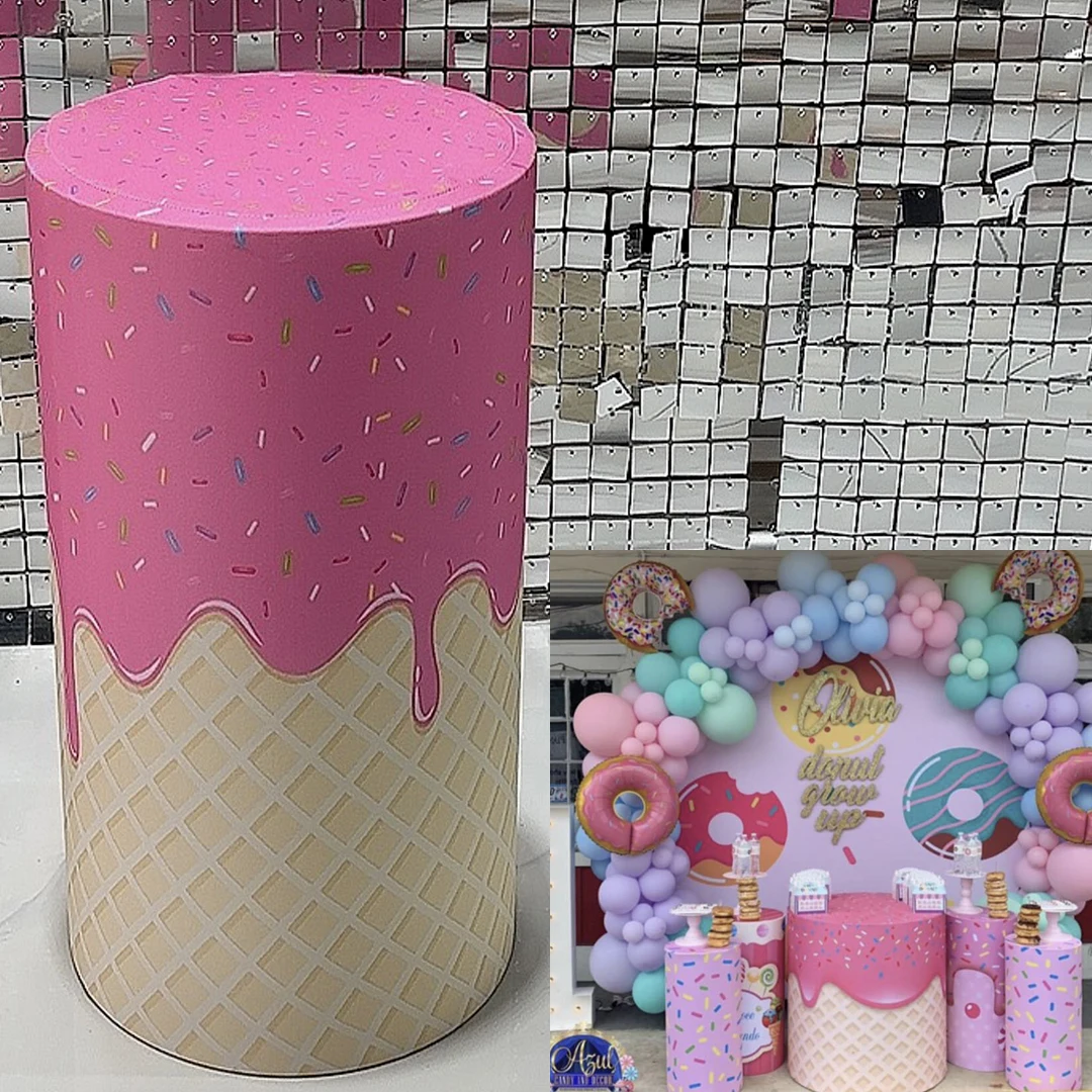 Baby Birthday Party Props Elastic Fabric Cylinder Pedestal Plinth Cover Candy Sweets Dessert Tablecloth Decor