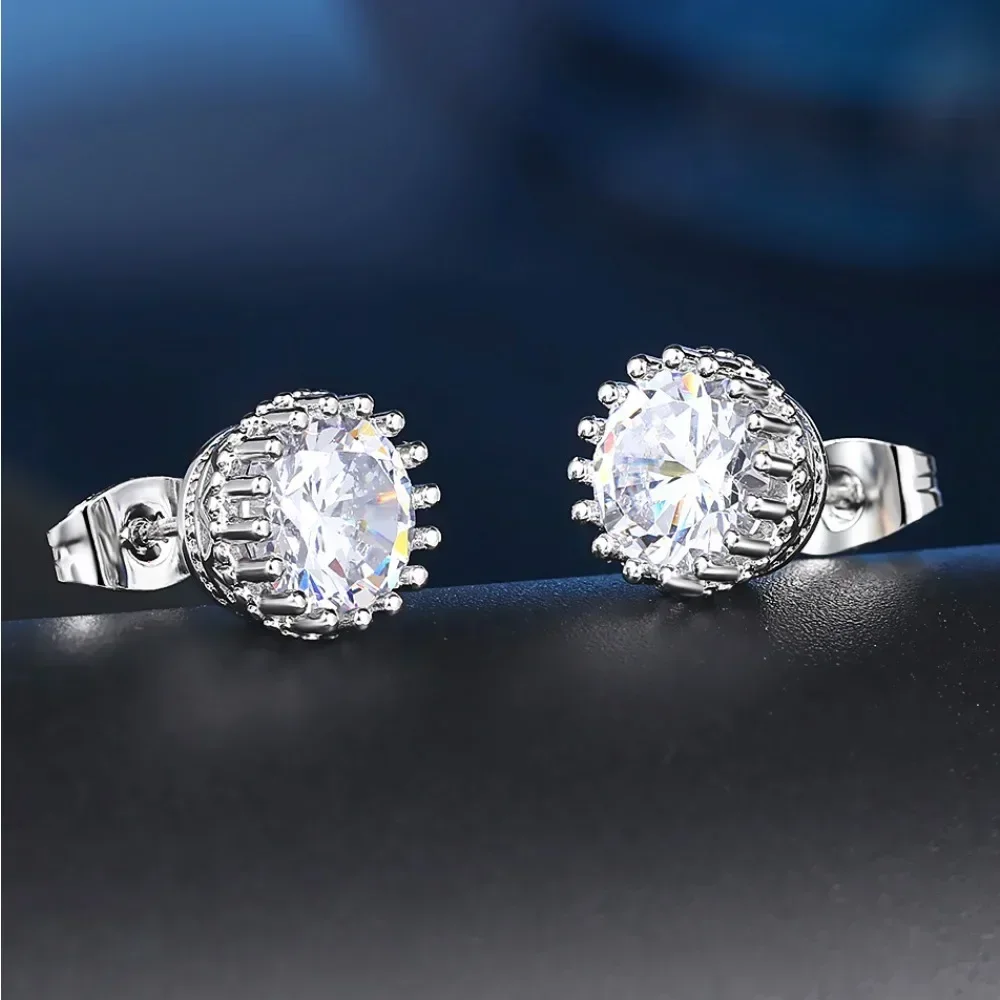 

Popular and Fashionable Crown for Woman Earrings Zircon Inlay Platinum Plating Ear Rings Piercing Studs Accessories Jewelry