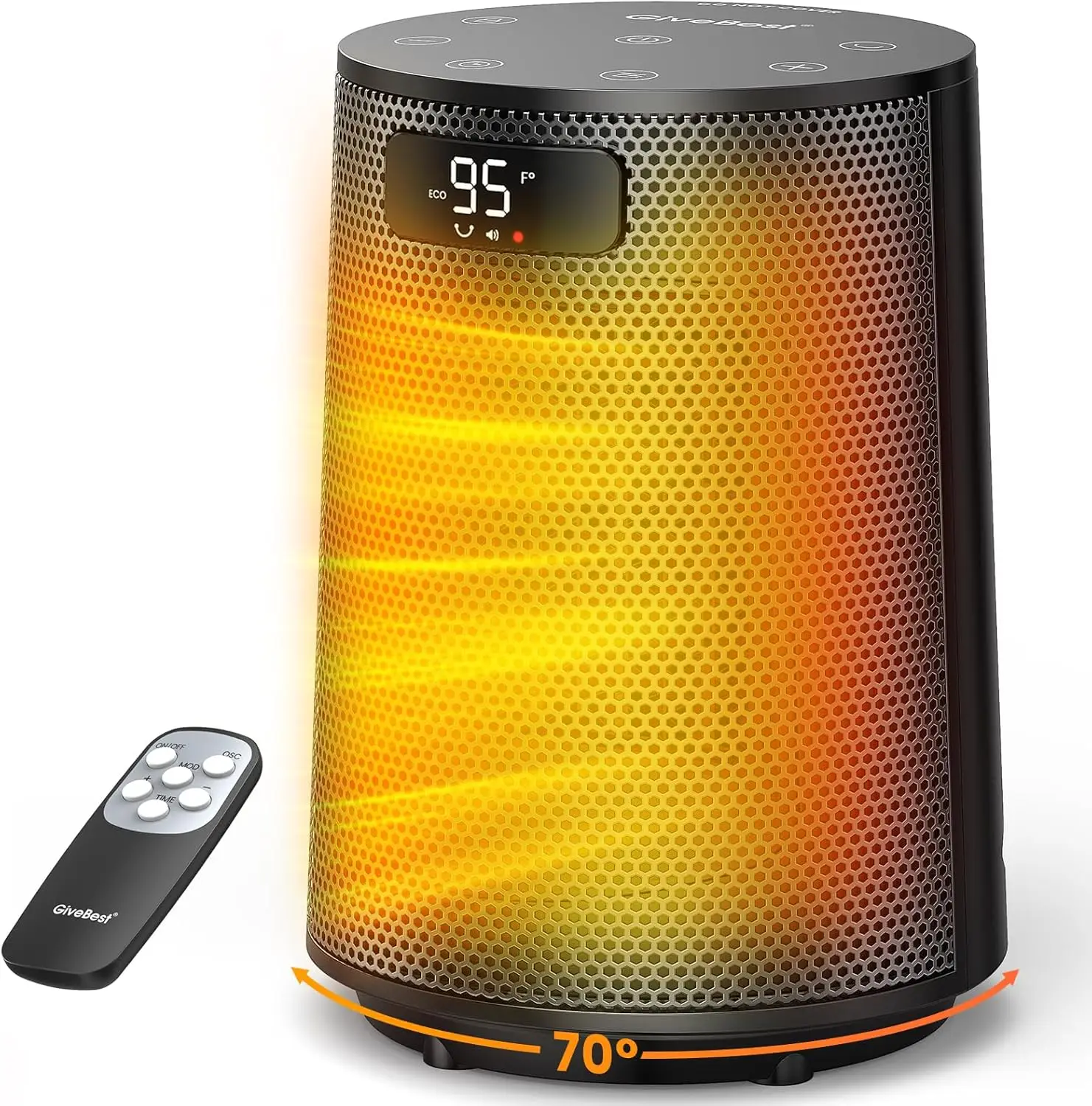 

Portable Electric Space Heater with Thermostat, Remote Control, 70° Oscillation, Digital Display, 12H Timer, 1500W PTC