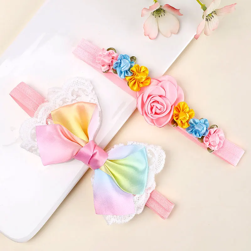 

2Pcs/Set Solid Newborn Kids Headwear Elastic Hair Bands for Girls Cute Silk Bowknot Headband Infant Baby Hair Accessories