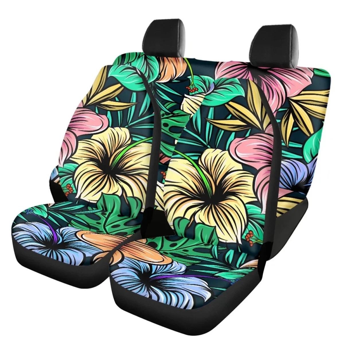 Breathable Car Seat Cover Set for Women Hawaiian Hibiscus Design Universal Fit Truck Durable Elastic Front Back Seat Cover