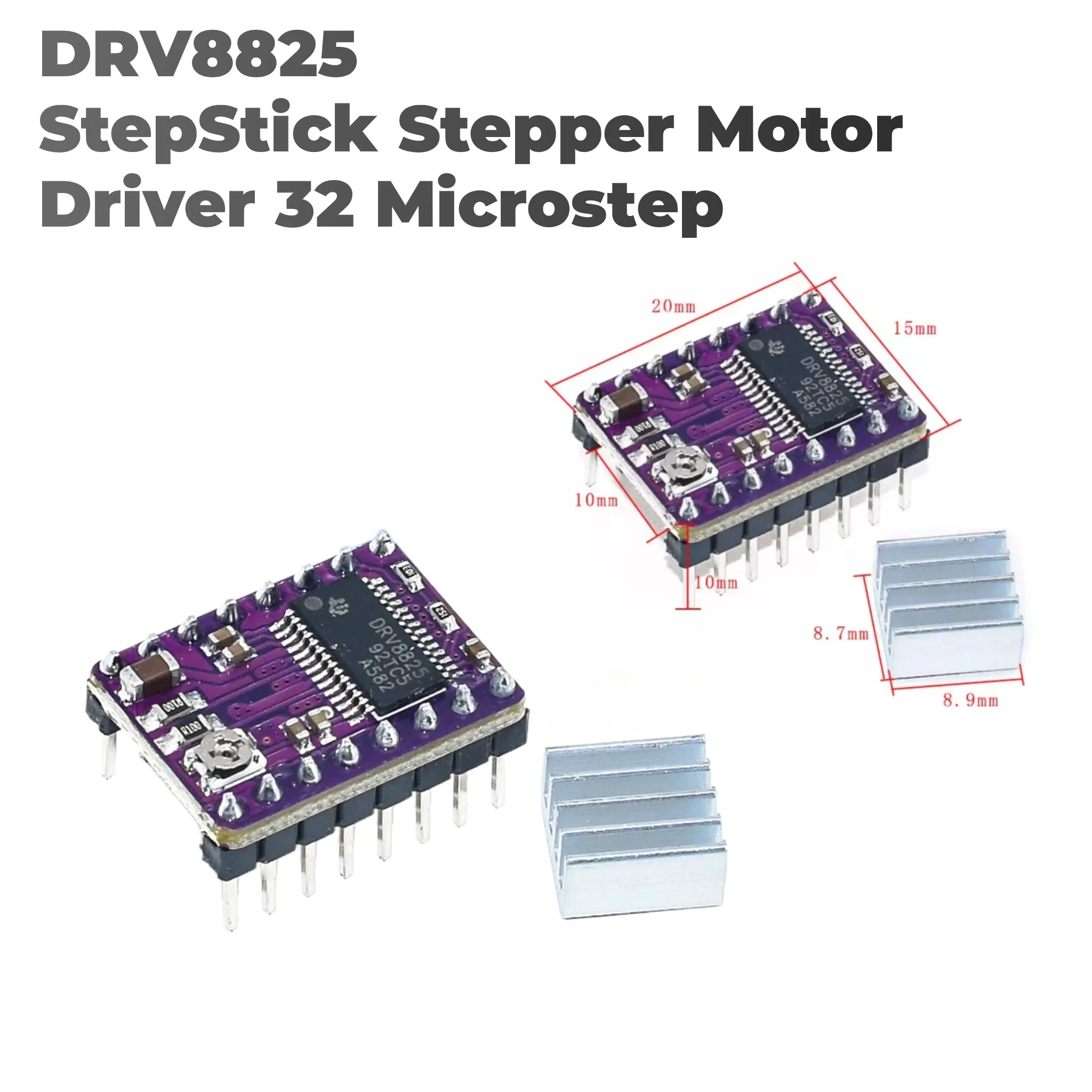 DRV8825 StepStick Stepper Motor Driver Module With Heatsink, 32 Microstep 4-Layer PCB Board, Reprap RAMPS 1.4 3D Printer Parts