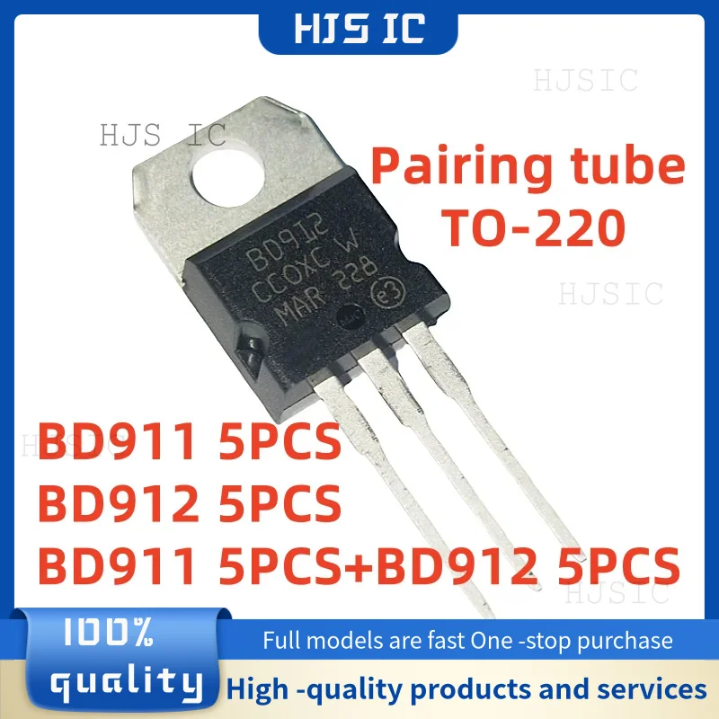 5 uds ~ 10 Uds nuevo transistor Darlington BD911 BD912 (5 uds BD911 5 uds BD912) 15A 100V TO-220 auténtico IC electrónica