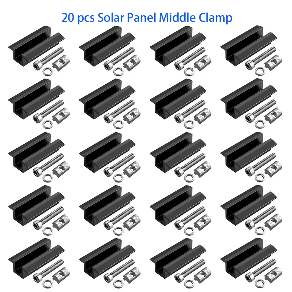 

20pcs Solar Panel Middle Clamp Solar Mid Clamps Slot Nut PV Module Mounting Bracket Clamps for Solar Panel PV Mounting System