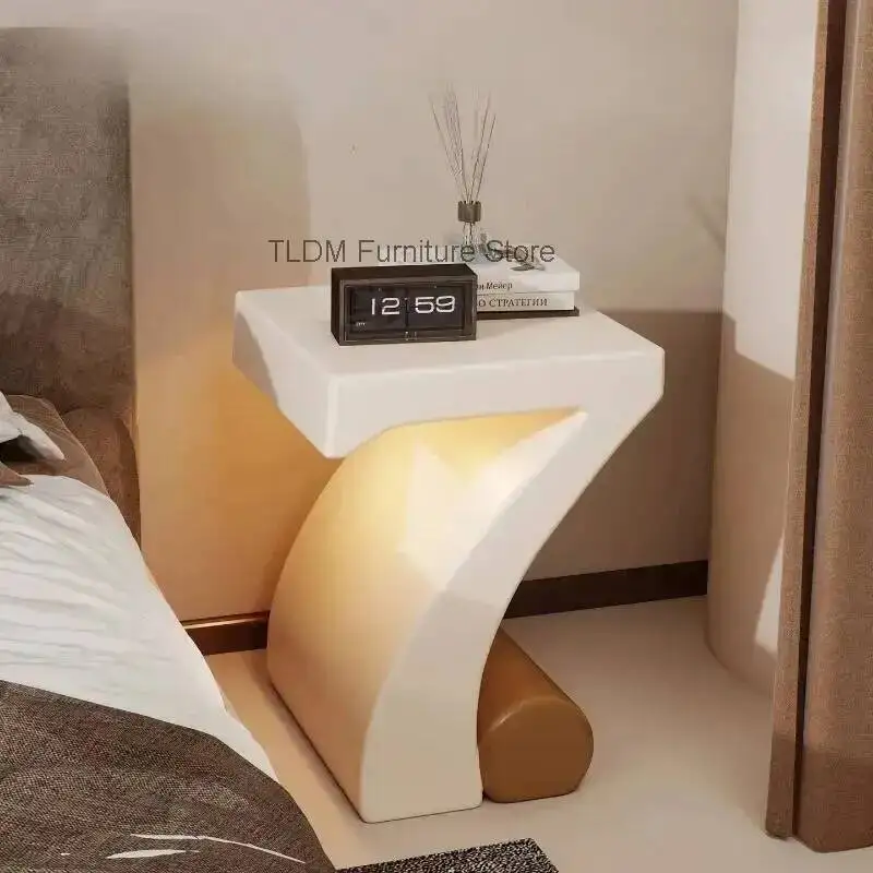 Home Z-Shaped Nightstand with Contrast Color Design Bedside Table for Bedroom Modern Furniture  Artistic