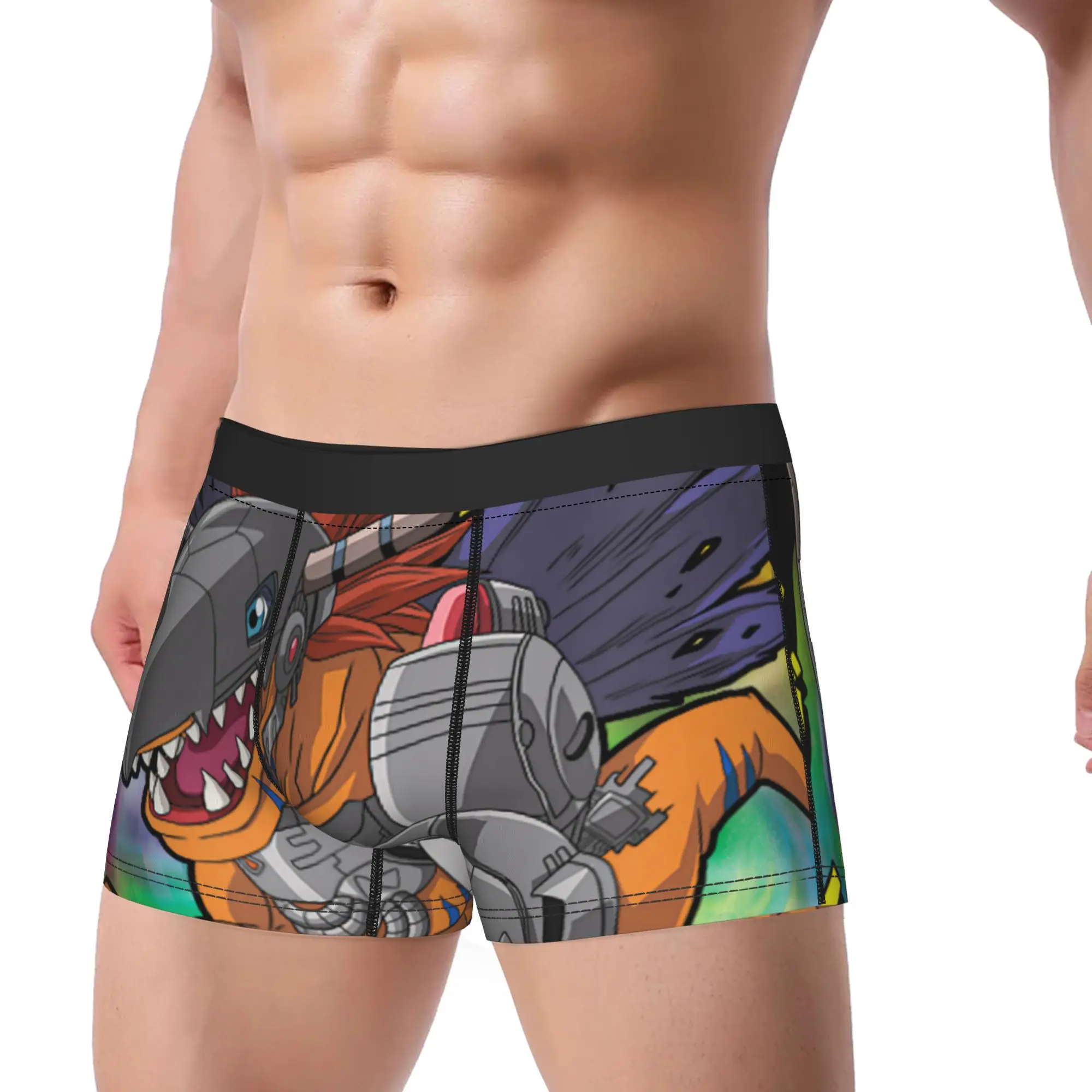 Digimon Metalgreymon Action Pose and Logo Digital Monsters Underpants Homme Panties Sexy Shorts Boxer Briefs