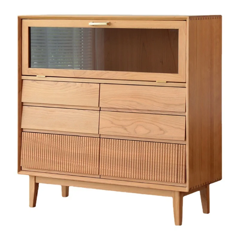 

Solid wood bookcase, free combination household Japanese-style cherry wood storage display cabinet, wine cabinet medieval d