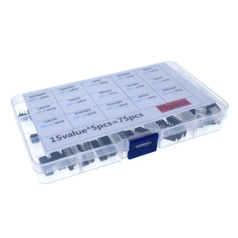 75 قطعة 15 قيمة الدوائر المتكاملة DIP IC عدة LM358 ، LM386 ، TO-220 TDA2030 ، NE555 ، NE5532 ، LM339 ، ULN2003 ، ULN2803 ، UC3842 #2